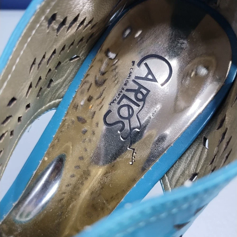 Carlos Santana Joplin Platform Heels Womens 8 Turquoise Leather Cut Out Open Toe